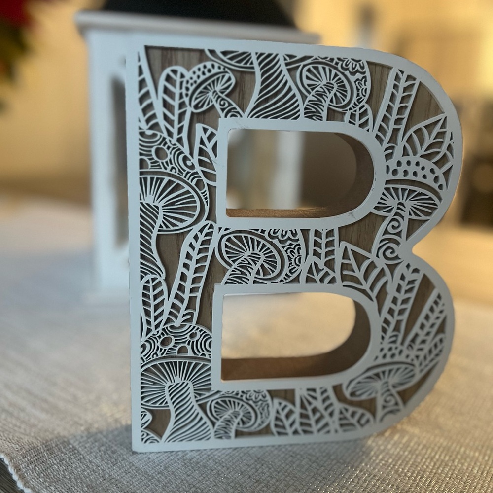 NEW Decorative Letter B Wooden White and Tan Wall Art or Stand Decor